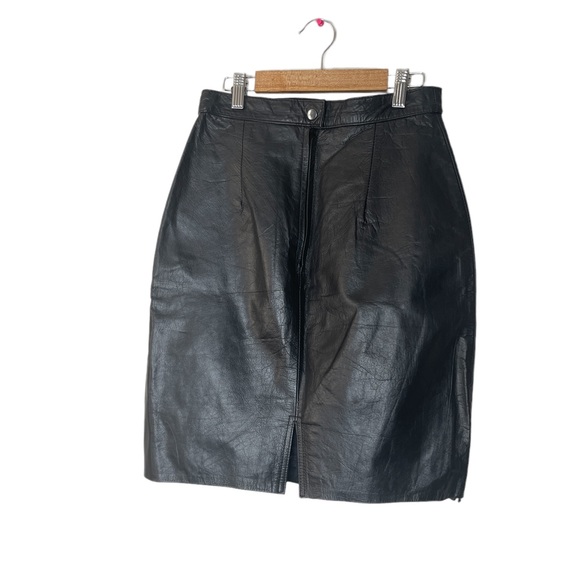 Vintage Via Mix Genuine Leather Black Skirt Size 9 - Picture 3 of 14